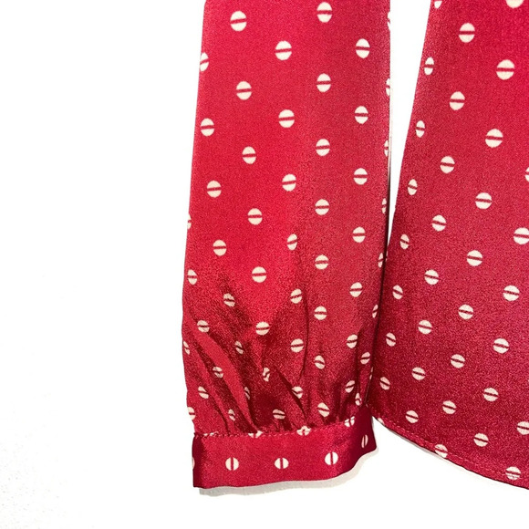 BCBG Paris Red & White Printed Tie Neck V-neck Long Sleeve Blouse Xsmall Women’s - Picture 4 of 11